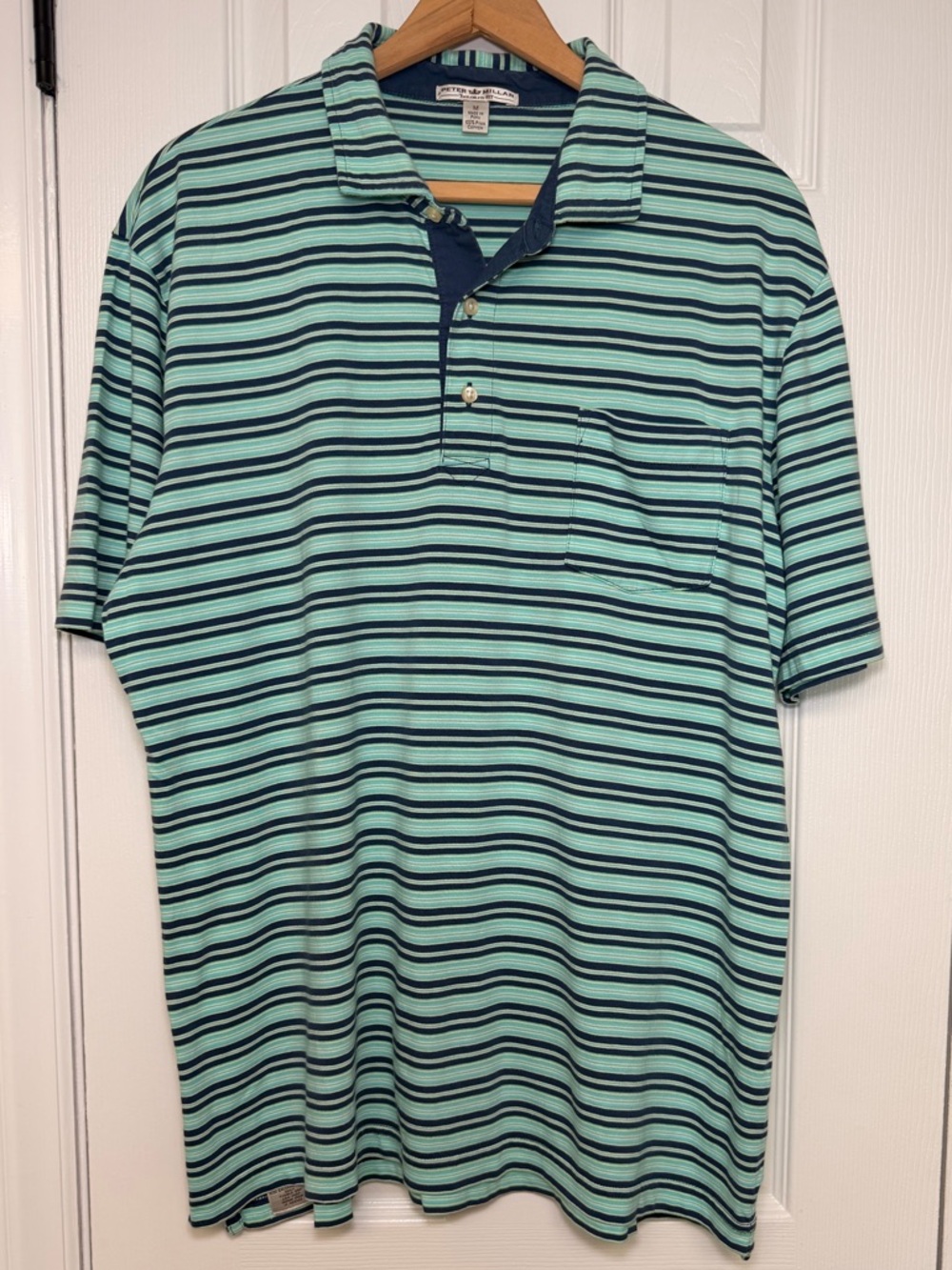 Peter Millar Tailored Fit Polo M Pima Cotton Teal Stripe Rio Secco Golf Club